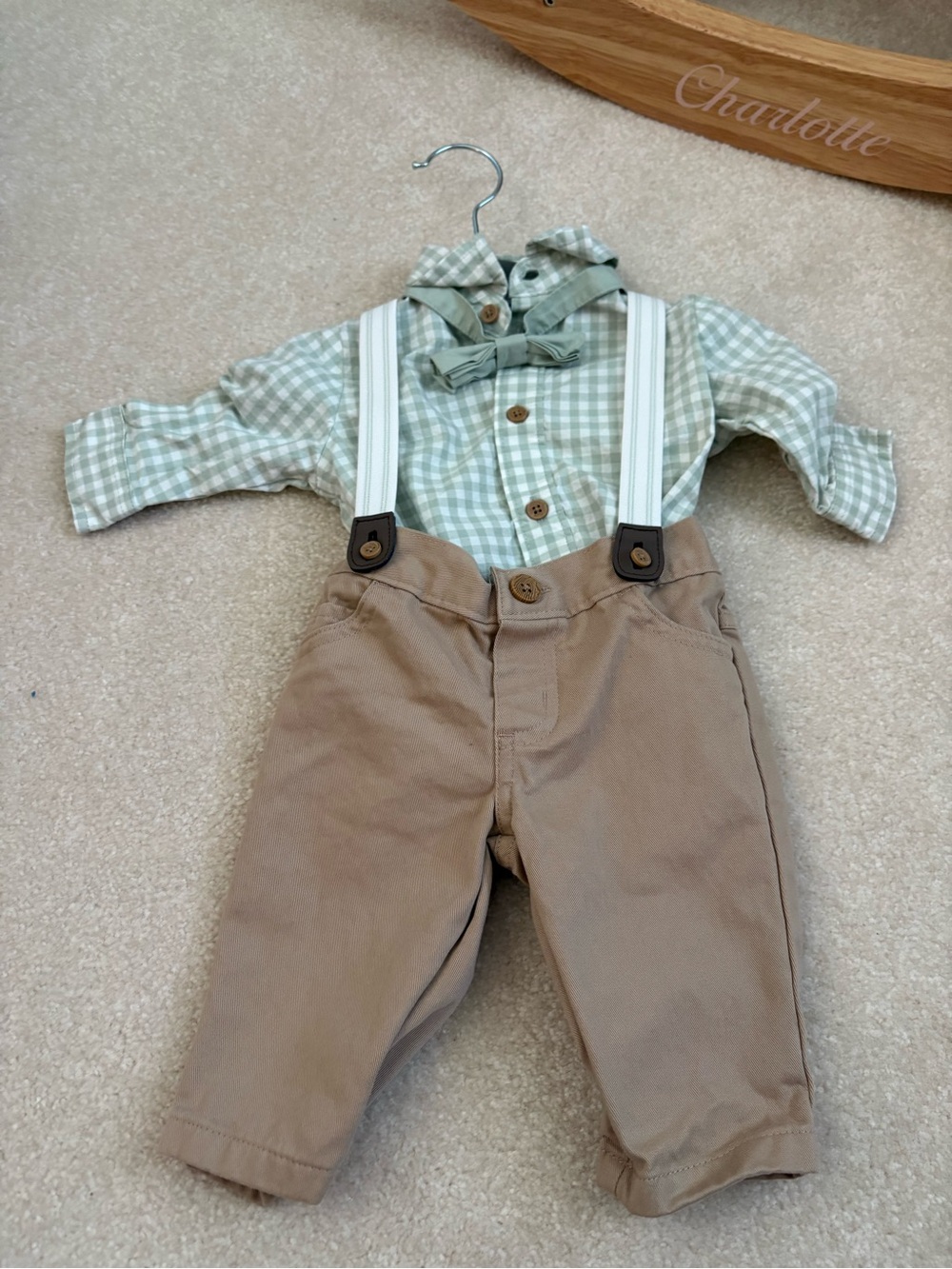 Carter's Light Green Gingham/Khaki Matching Set